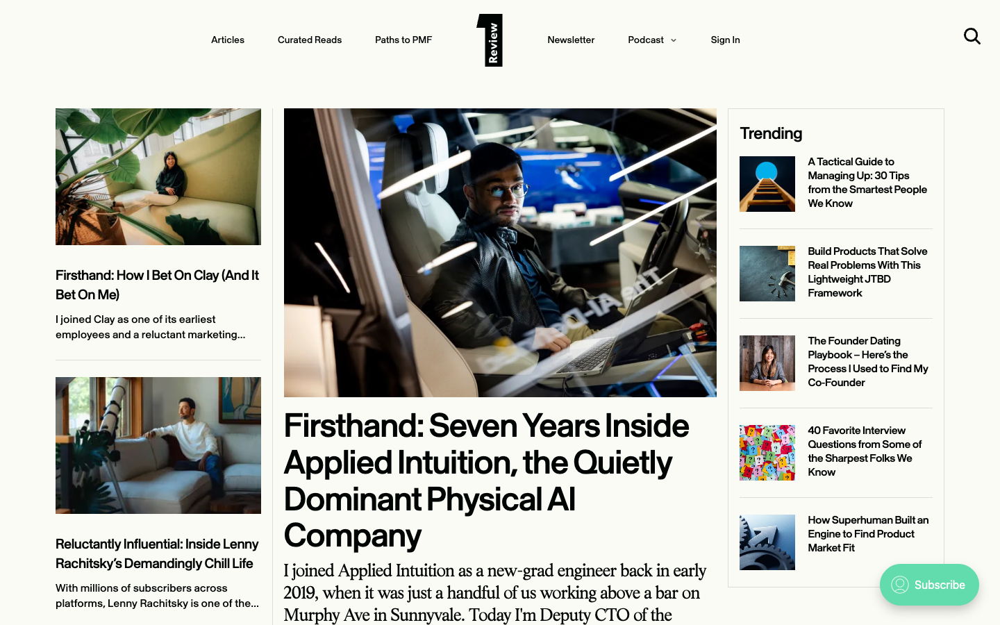 The First Round Review homepage
